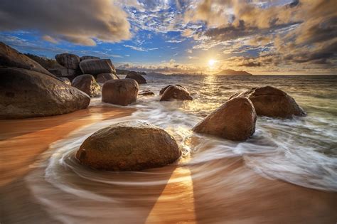 photography, Rocks, Beach, Long exposure, Sea, Clouds Wallpapers HD ...