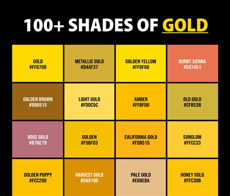 100+ Shades of Gold Color (Names, HEX, RGB & CMYK Codes) – CreativeBooster