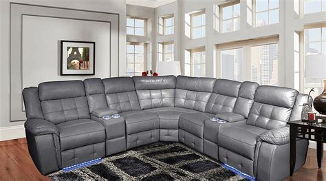 3 Piece Power Motion Sectional in a Grey Leather Gel Fabric – All ...