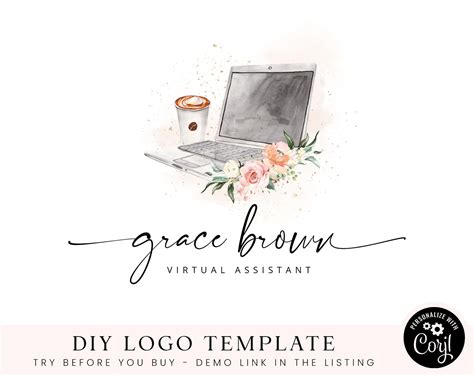 Virtual Assistant Logo Design Logo Template Corjl Writer - Etsy