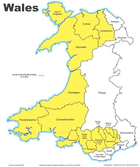 Administrative divisions map of Wales - Ontheworldmap.com