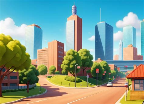 3D Animation Style Free vector City scene with landscape car and ...