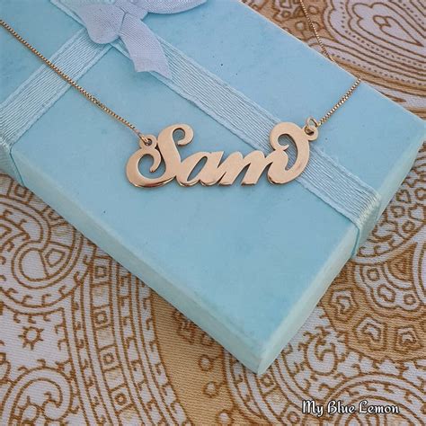 Sam Name Necklace Samantha Nametag Pendant Real 14k Yellow | Etsy