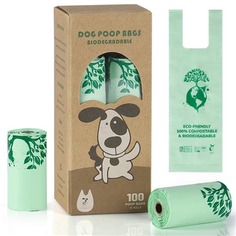 Buy ANWA 100% Biodegradable Dog Poo Bags with Tie Handles, Compostable ...