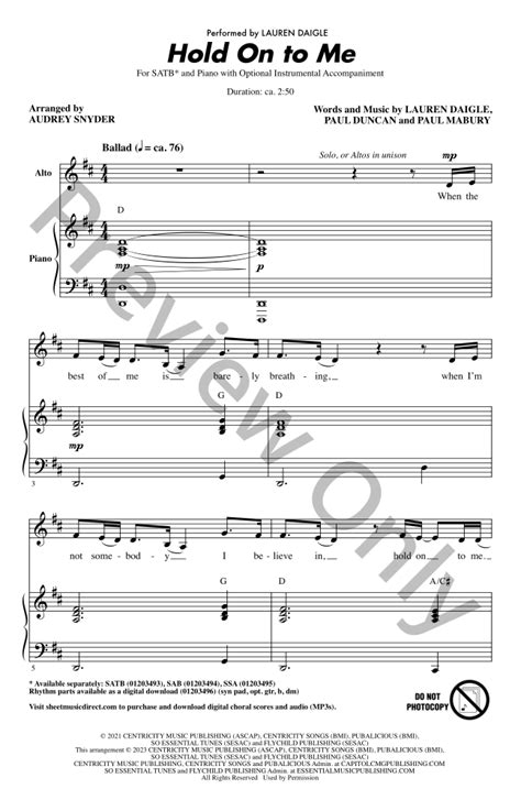 Hold On to Me (SATB ) arr. Audrey Snyder| J.W. Pepper Sheet Music