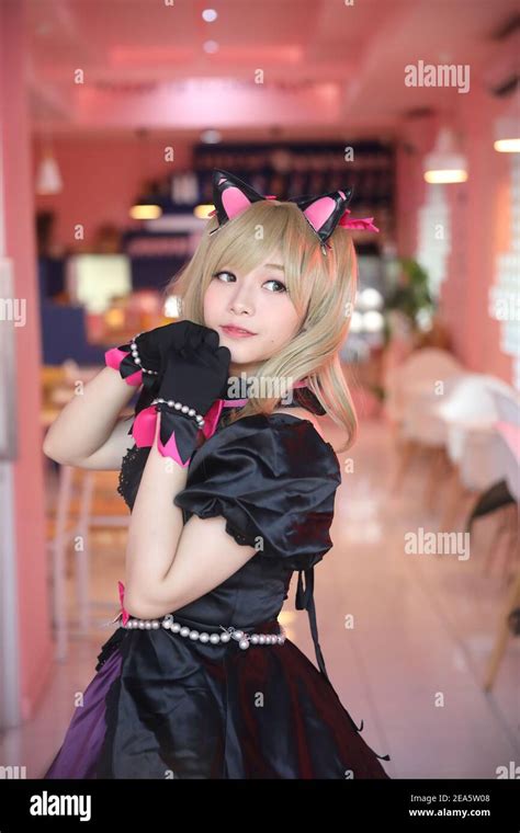 Japan anime cosplay , portrait of girl cosplay in pink room background ...