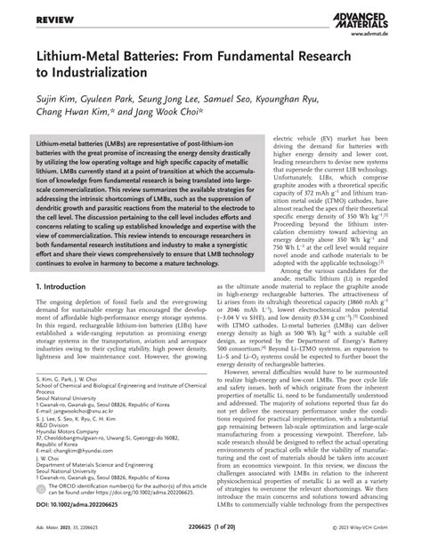 Lithium Metal Batteries: From Fundamental Research to Industrialization ...