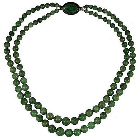 Double Strand Jade Bead Necklace with Silver Clasp - Necklace/Chain ...