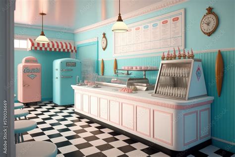 Photo & Art Print Retro ice cream shop interior, Kaleb