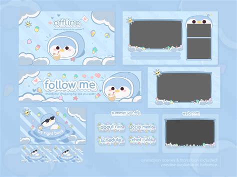 Cute Twitch Stream Package Design Summer Vibe Belly the Penguin ...