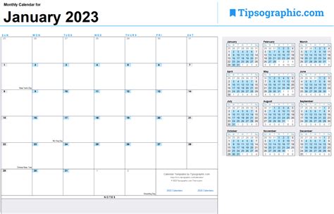 printable yearly calendar 2023 free calendar templatecom - custom ...