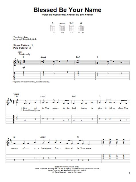 Blessed Be Your Name by Matt Redman - Easy Guitar Tab - Guitar Instructor