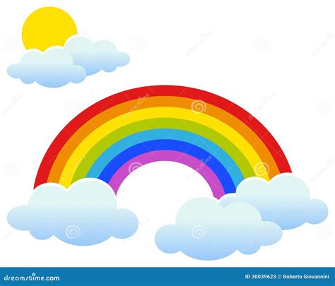 Rainbow with Sun and Clouds Stock Vector - Illustration of harmony ...