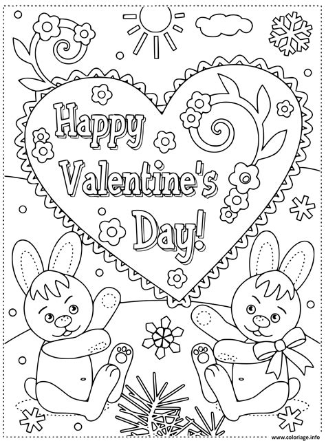 Coloriage joyeuse st valentin par des lapins carte de voeux - JeColorie.com