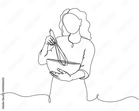 Vecteur Stock Continuous one line drawing of woman chef cooking in ...