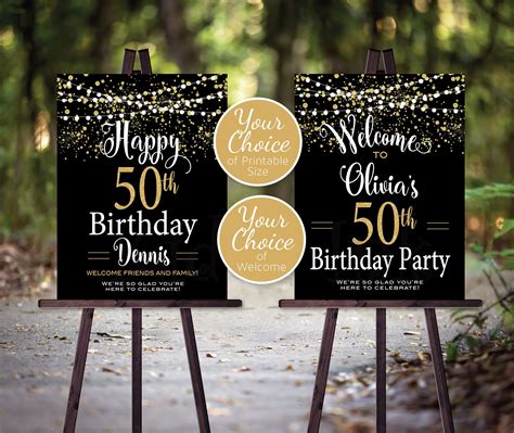 Birthday Welcome Sign Printable Black and Gold 40th 50th 60th 70th Any ...