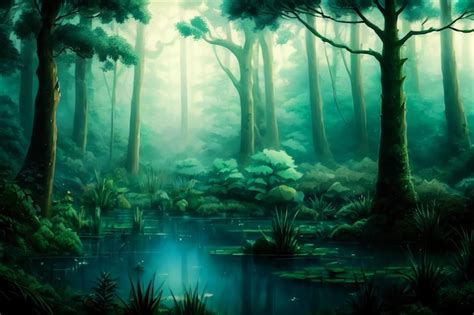 Premium AI Image | Misty Forest Wallpaper Illustration Background Night ...