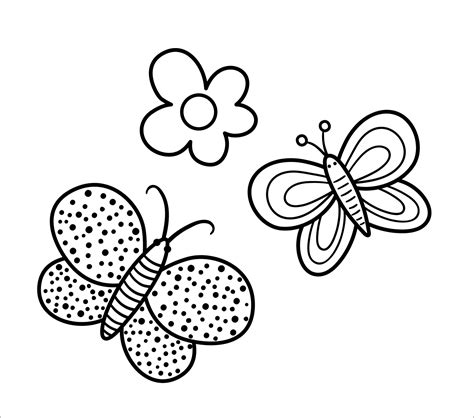 Vector black and white butterflies and flower illustration. Cute spring ...