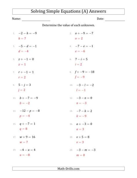 Solving Simple Linear Equations with Unknown Values Between -9 and 9 ...