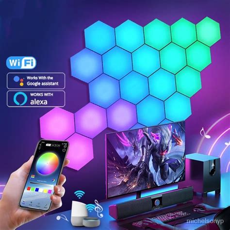 12PCS Pack RGB Bluetooth/WIFI LED Hexagon Light Indoor Wall Light APP ...