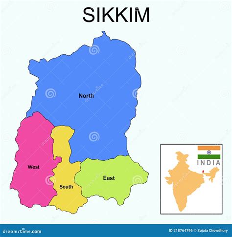 Sikkim Map. Highlight Sikkim Map on India Map with a Boundary Line ...