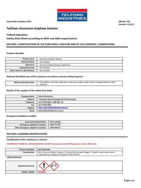 Aluminium Sulphate Solution 1 | PDF | Toxicity | Dangerous Goods