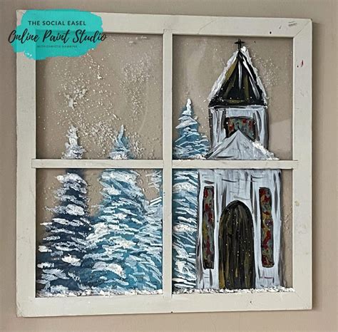 Winter Scene Painting On A Window Frame