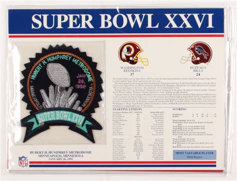 Commemorative Super Bowl XXVI Score Card With Patch: Redskins vs. Bills ...