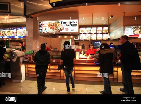 People lining in food court area in Vaughan Mills Mall, Ontario, Canada ...