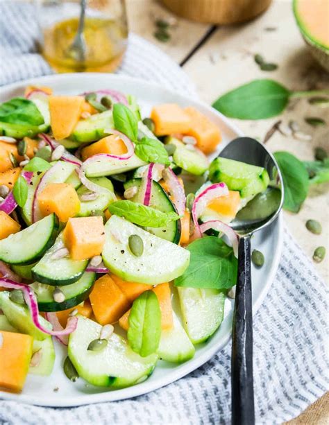 Cucumber Melon Salad - Summer Cucumber Salad with Cantaloupe