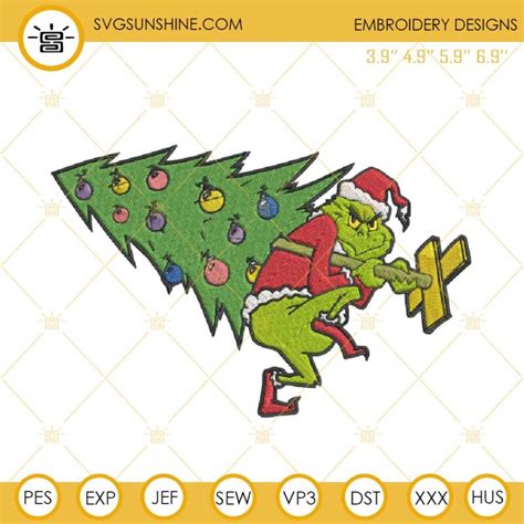 Grinch Stealing Christmas Tree Embroidery Design, Grinch Stole ...