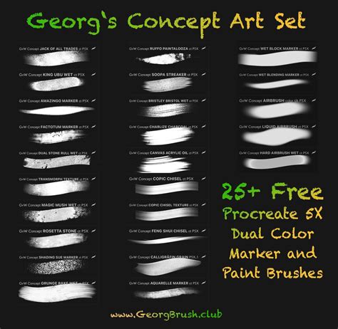 🌇Georg's FREE CONCEPT ART Design Brush Set: 25+ Dual Color Brushes for ...