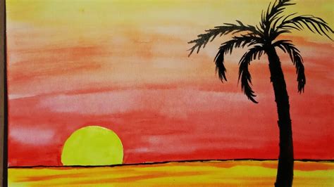 How to draw simple sunset for beginners - YouTube