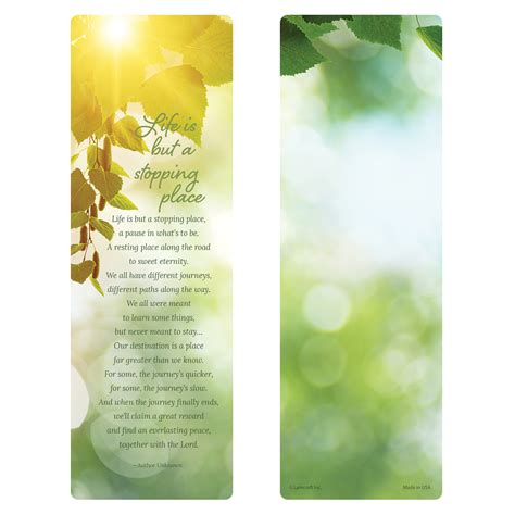 3" x 9" Sunlit Leaves PMC Bookmark, Life is But a Stopping Place