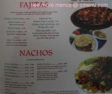 Menu at Mi Rancho restaurant, Batesburg-Leesville