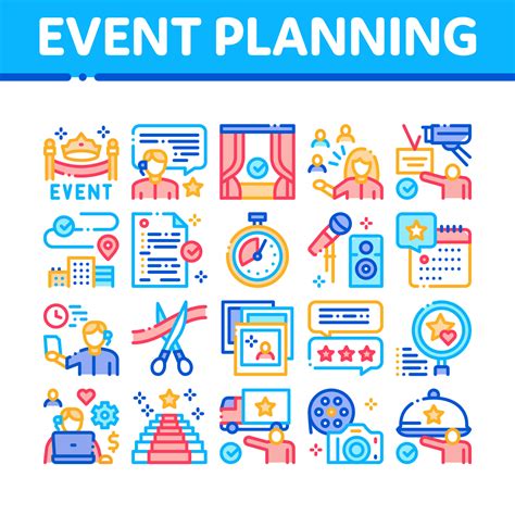 Event Party Planning Collection Icons Set Vector 17593635 Vector Art at ...