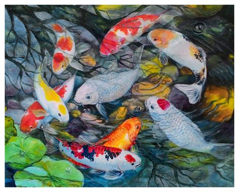 koi fish oil painting on canvas. feng. shui artwork | Koi painting ...