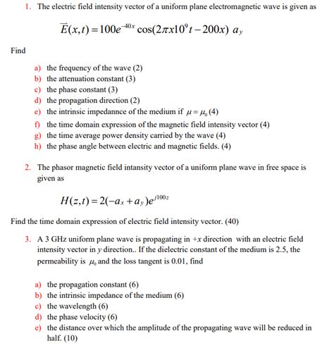 Solved 1. The electric field intensity vector of a uniform | Chegg.com