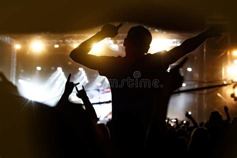 Happy Crowd at a Concert, People with Raised Hands at Summer Music ...