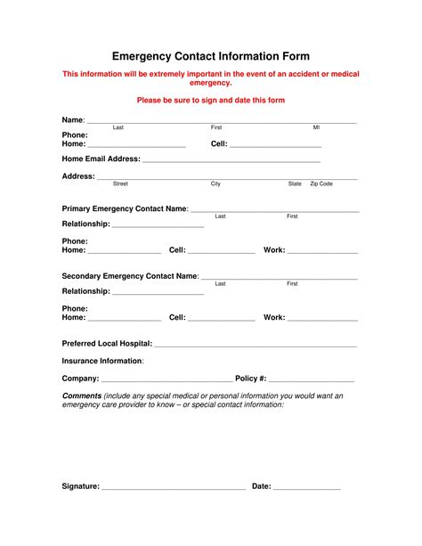 Contact Information Form Template