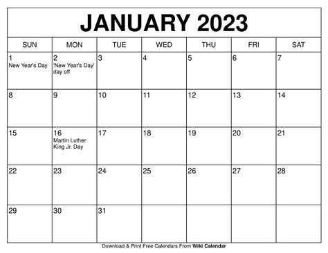 Printable Calendar For January 2023 - Printable Template Calendar