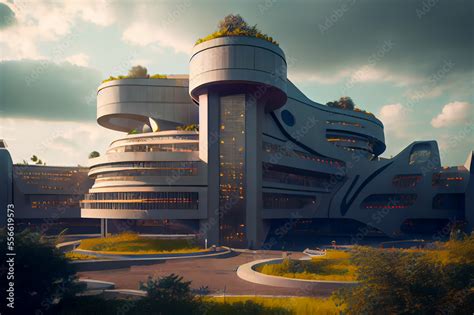 Futuristic school building, ai illustration. Futuristic university ...