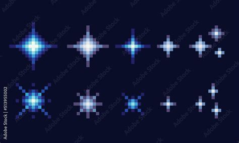 Vecteur Stock Stars, glitter,sparkles. Starry sky pixel art set. Space ...