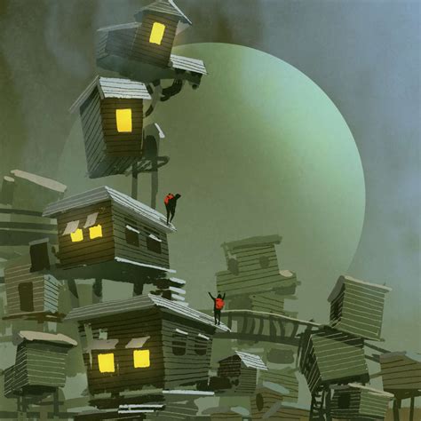 Dystopian Stacked Homes Wall Art | Digital Art