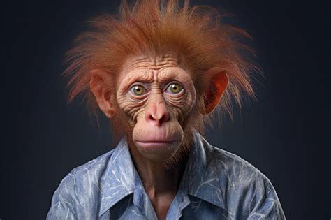 Premium AI Image | Portrait of a funny monkey with red hair on a dark ...