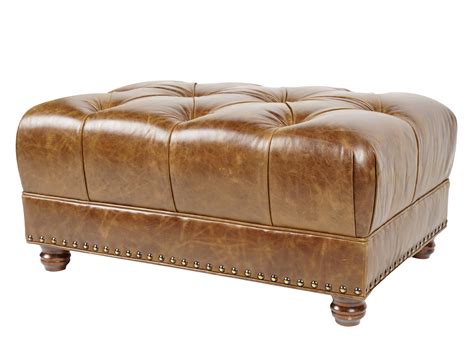 Lot - Tufted Brown Leather Ottoman