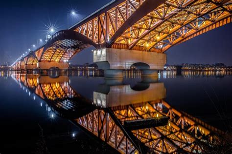 Seongsu Bridge, South Korea, Lights, Reflection, Han River, Seoul ...