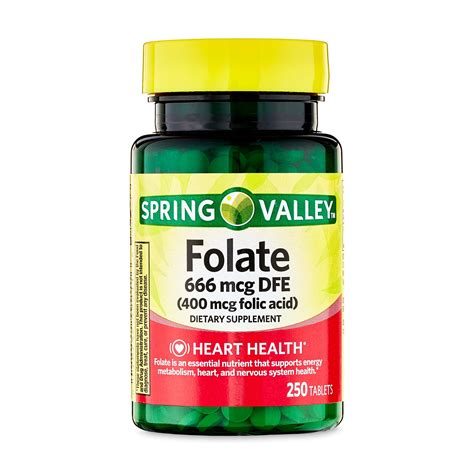 Spring Valley Folate Dietary Supplement Tablets, 400 mcg, 250 Count ...