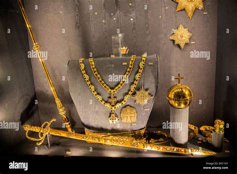 Various crown jewels on display in Rosenborg Castle in Copenhagen Stock ...