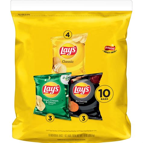 Lay's Potato Chips, 3 Flavor Variety Pack, 1 oz Bags, 10 Count ...